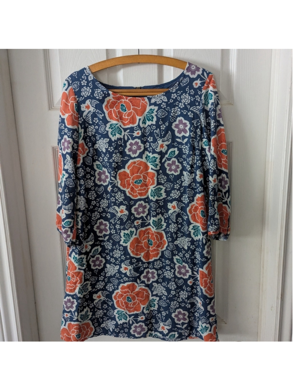 OLD NAVY Bohemian Mini Floral Shift Dress Blue And Orange Size M - Picture 12 of 13